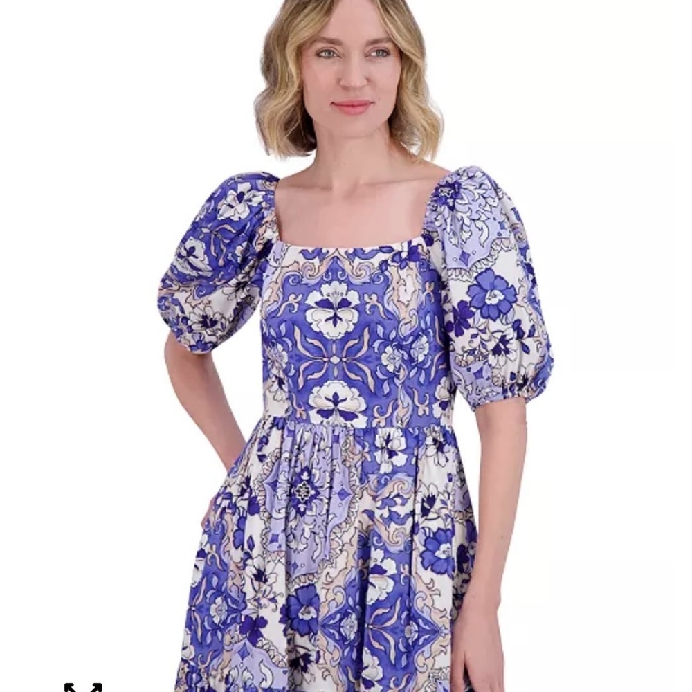 NWT Vince Camuto Blue and White Floral Midi Dress - Picture 3 of 4